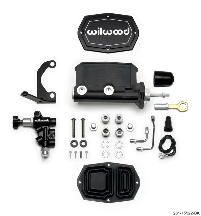Wilwood Compact Tandem M/C – 7/8in Bore w/Bracket and Valve fits Mustang (Pushrod) – Black