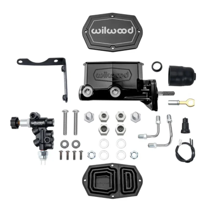 Wilwood Compact Tandem M/C Aluminum 1.00in Bore w/ Bracket/Valve/Push (Mopar) – Black E-coat
