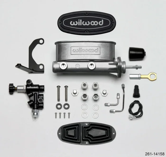 Wilwood HV Tandem M/C Kit w L/H Bracket & Prop Valve – 15/16in Bore-W/Pushrod – Early Mustang