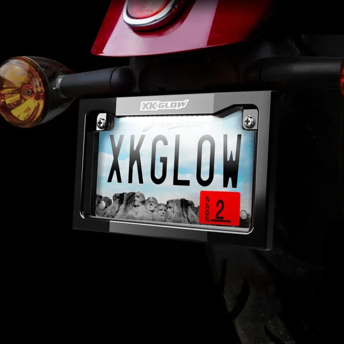 XK Glow Motorcycle License Plate Frame Light w/ White LED – Chrome