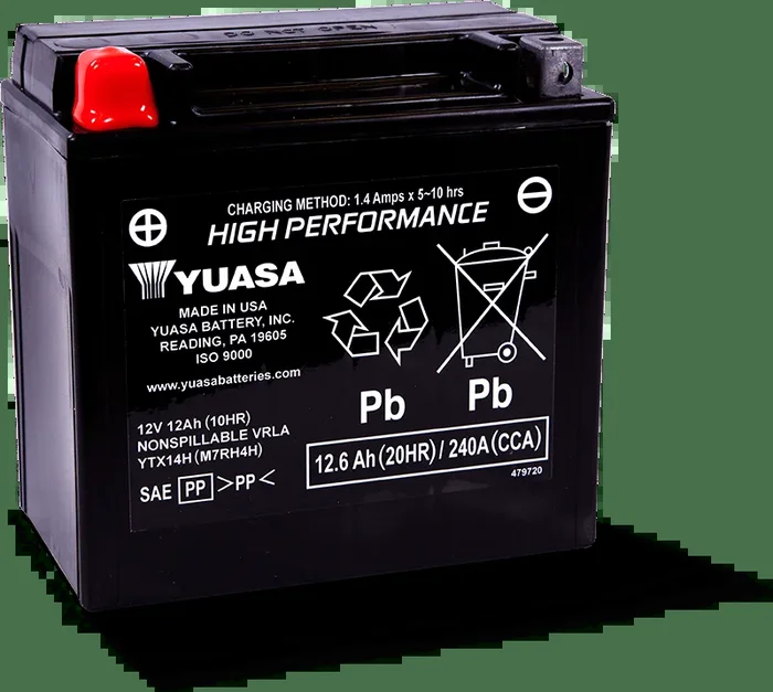 Yuasa YTX14AH Maintenance Free AGM 12-Volt Battery
