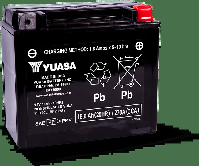 Yuasa YTX20L Maintenance Free AGM 12 Volt Battery